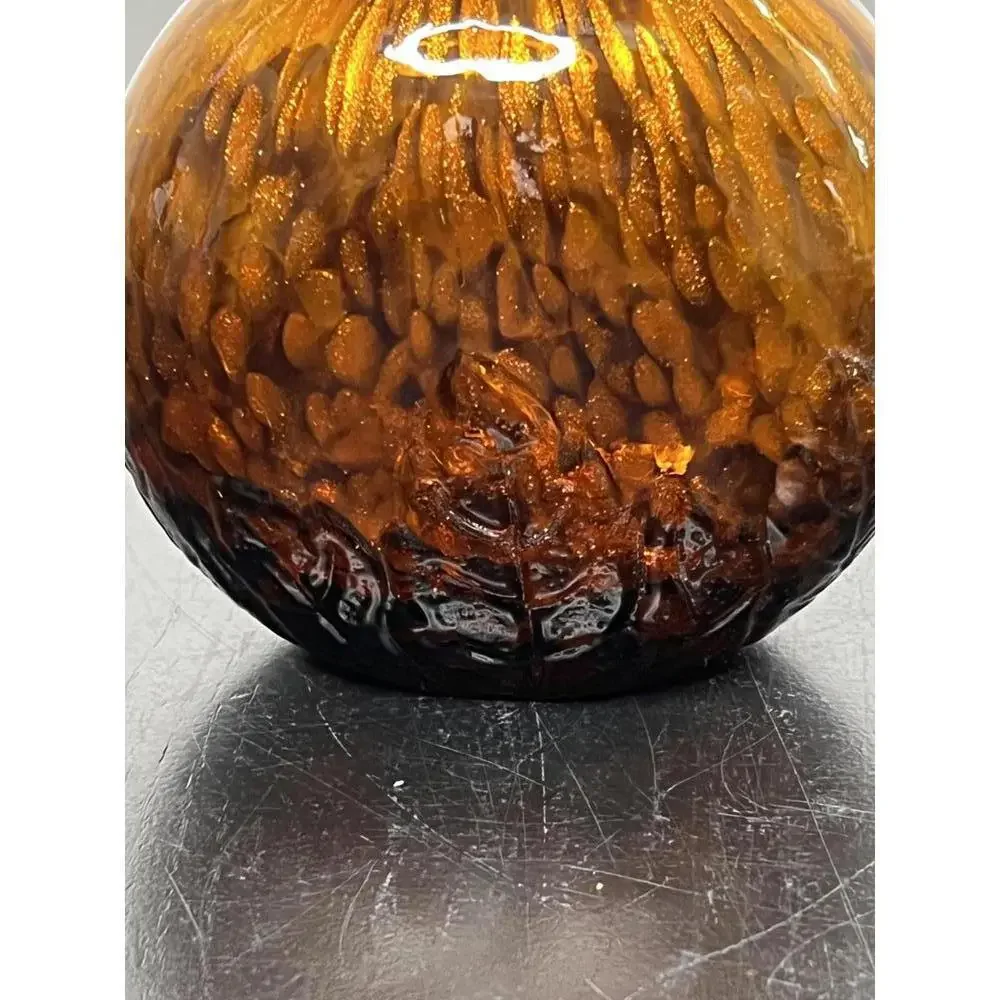 Murano Brown Speckled Maestri Vetra‎ 6” Bottle Vase Embrosses Leaves